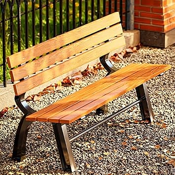 FQMYLTYN Wooden Garden Bench, Patio Bench Slatted Park Bench with Backrest, 2-3 Person Metal Bench for Backyard, Lawn, Porch, Path, Capacity 880LbsYellow,150x40x70cm