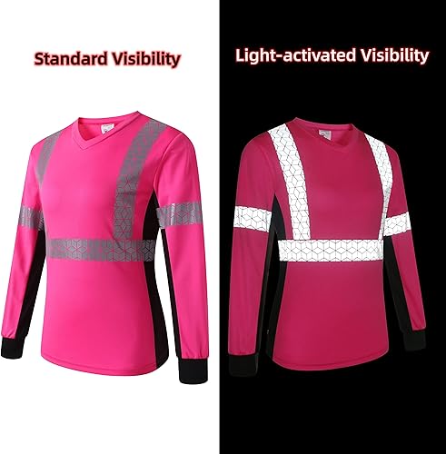 Miniatura 4 de Camiseta de seguridad para mujer, camiseta reflectante alta para mujer con patrón reflectante inusual, manga corta transpirable