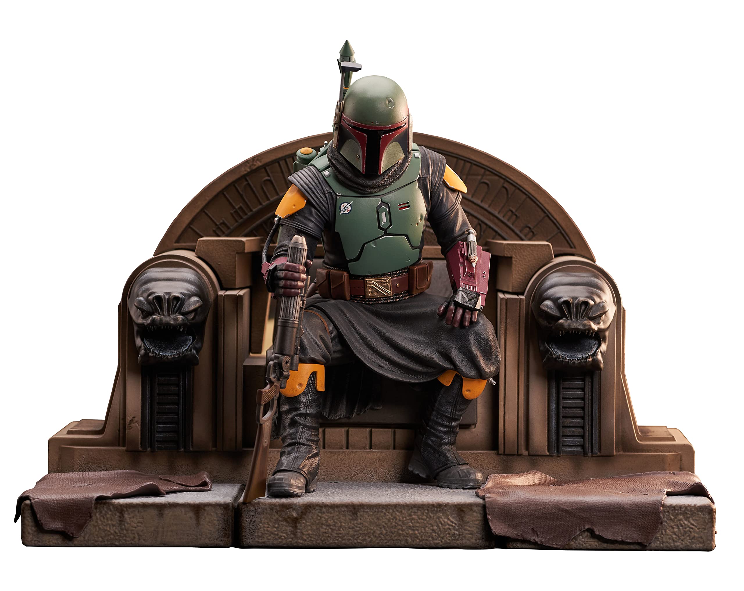 Colección Premier de Star Wars: The Mandalorian: Boba Fett on Throne Statue, multicolor