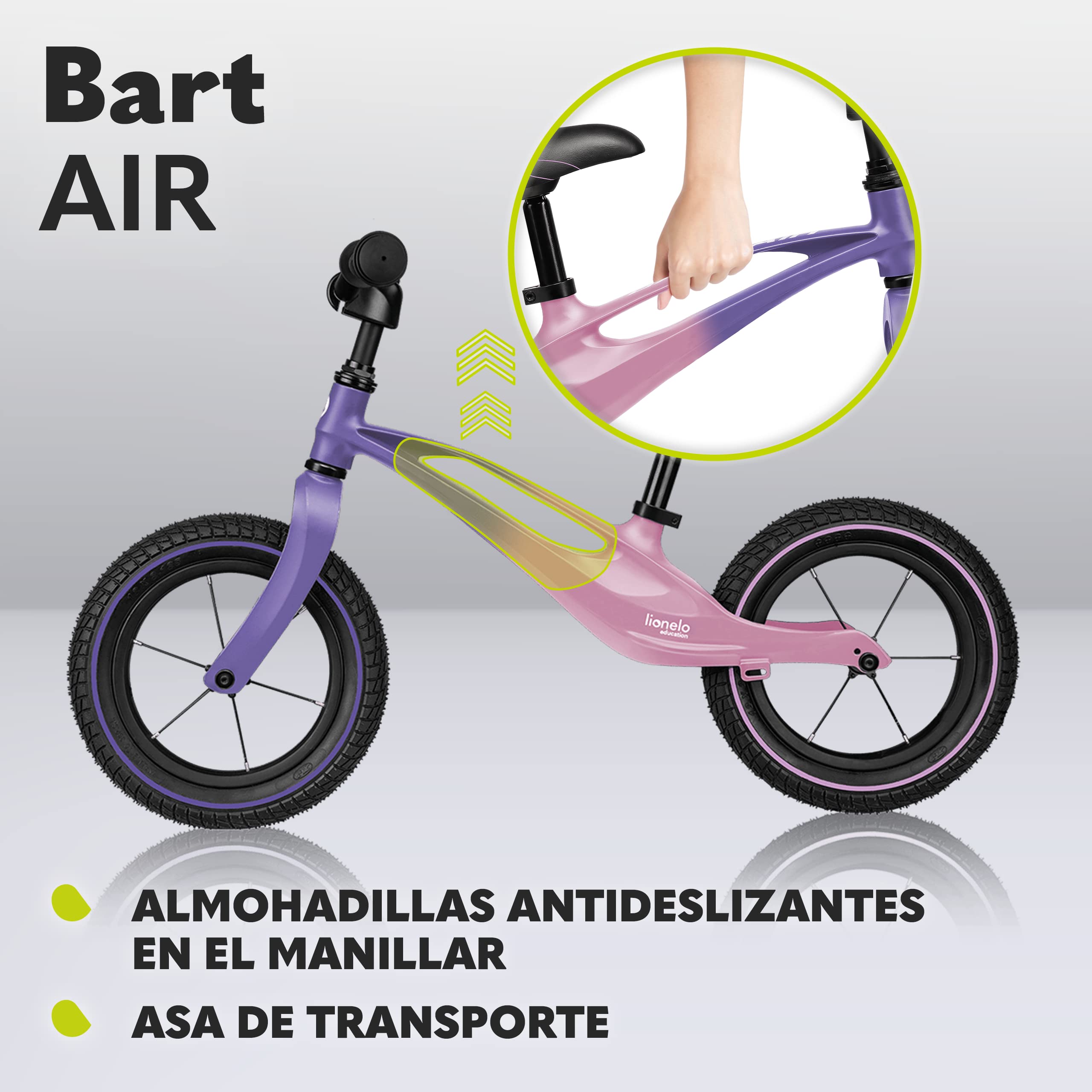 lionelo Bart Bicicleta sin Pedales de 2 años hasta 30kg, Cuadro de magnesio, al Estilo Deportivo, Ruedas 12", Altura de Manillar y sillín Regulable, Muy Robusta y Ligera (Verde, Bart Air)