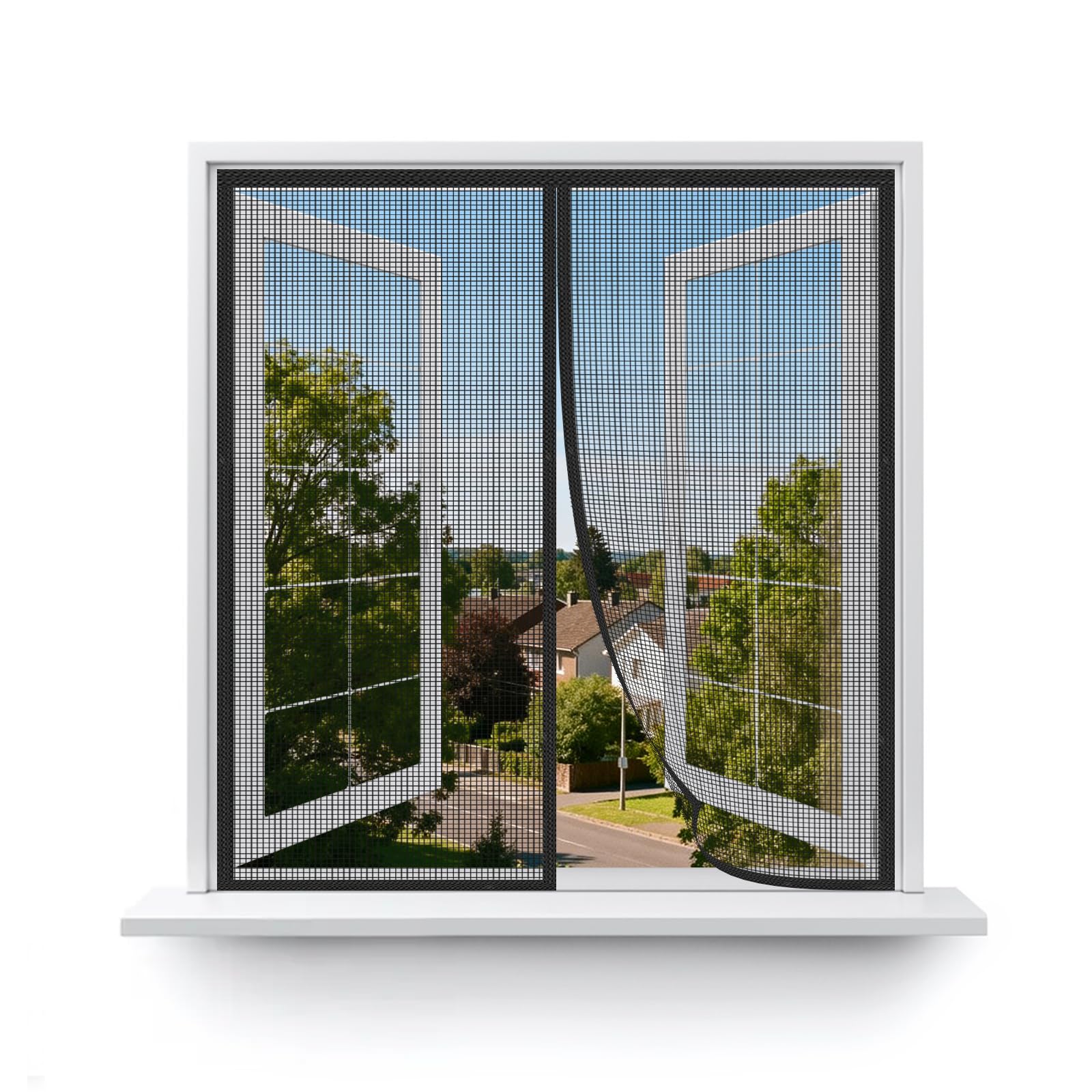 MAGICDOOR Magnetic Screen Door of Fibreglass, 90x120cm Central Opening Fly Nets for and Windows, Fine Mesh with Powerful Magnets Door Curtain, Mosquito Mesh for Bedroom Balcony-Black โ image 1