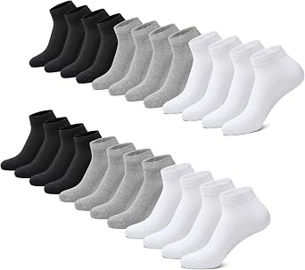 FALARY Sneaker Socken Herren & Damen bio Baumwolle 12 Paar Sneakersocken Kurze Socken Sportsocken Halbsocken Socks Unisex Schwarz Weiß Grau