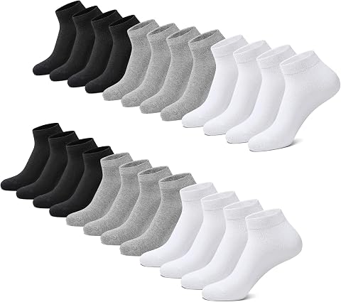 FALARY Sneaker Socken Herren & Damen bio Baumwolle 12 Paar Sneakersocken Kurze Socken Sportsocken Halbsocken Socks Unisex Schwarz Weiß Grau | Kurze Socken Sportsocken Halbsocken Socks Unisex Schwarz Weiß Grau