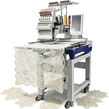Movable Caster Stand Commercial Embroidery Machine, Computerized 12 Needle Embroidery Sewing Machine, Industrial Heavy-Duty Hat Embroidery Machine for DIY Workshop Uniform Promotional Items Business