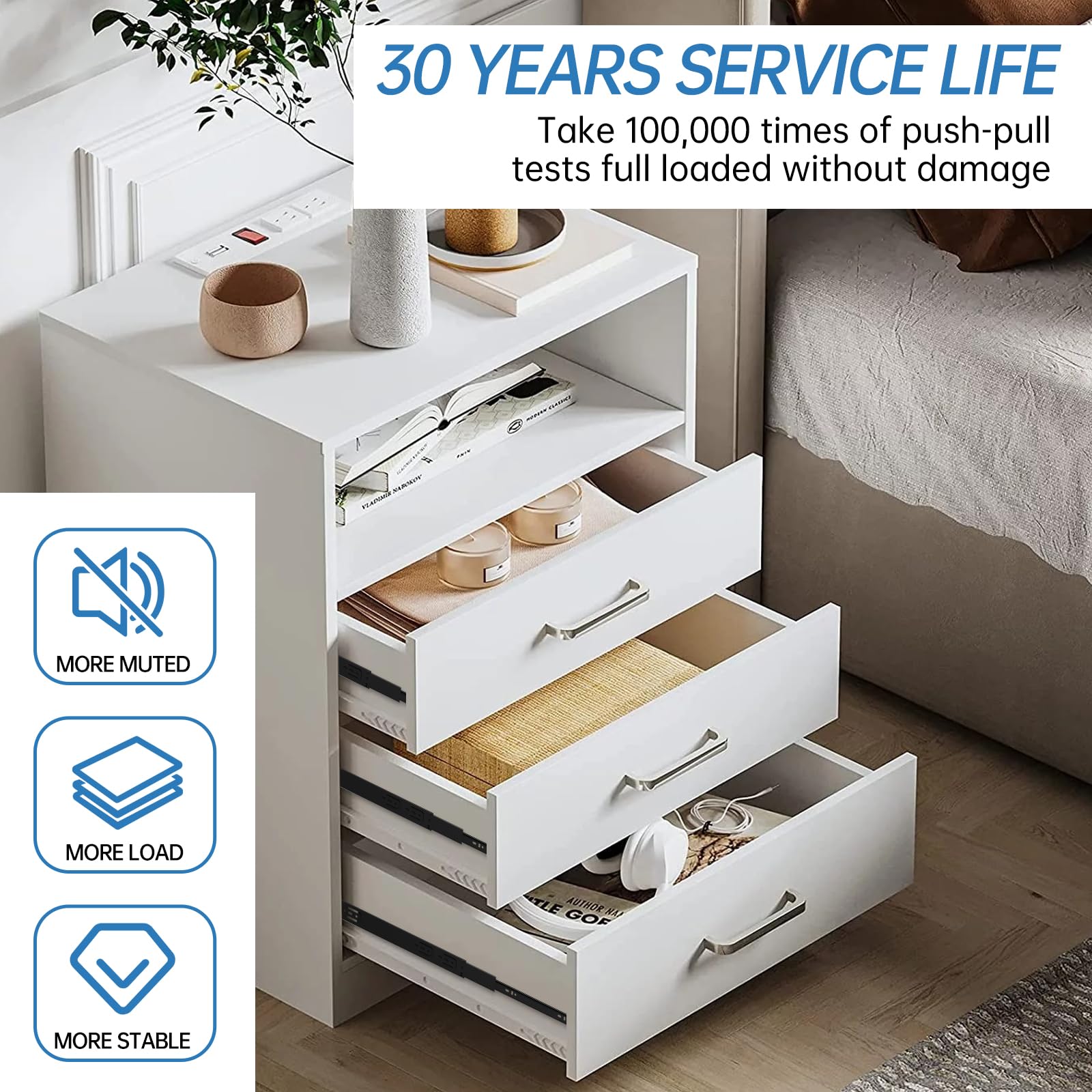 SONEE Side Mount Soft Close Drawer Slides, 10, 12, 14, 16, 18, 20, 22 Inch, Full Extension Drawer Glides, 3 Fold, Ball Bearing, Bottom Mount, Heavy Duty 100 LB, Black (1 Pair, 20 Inch)