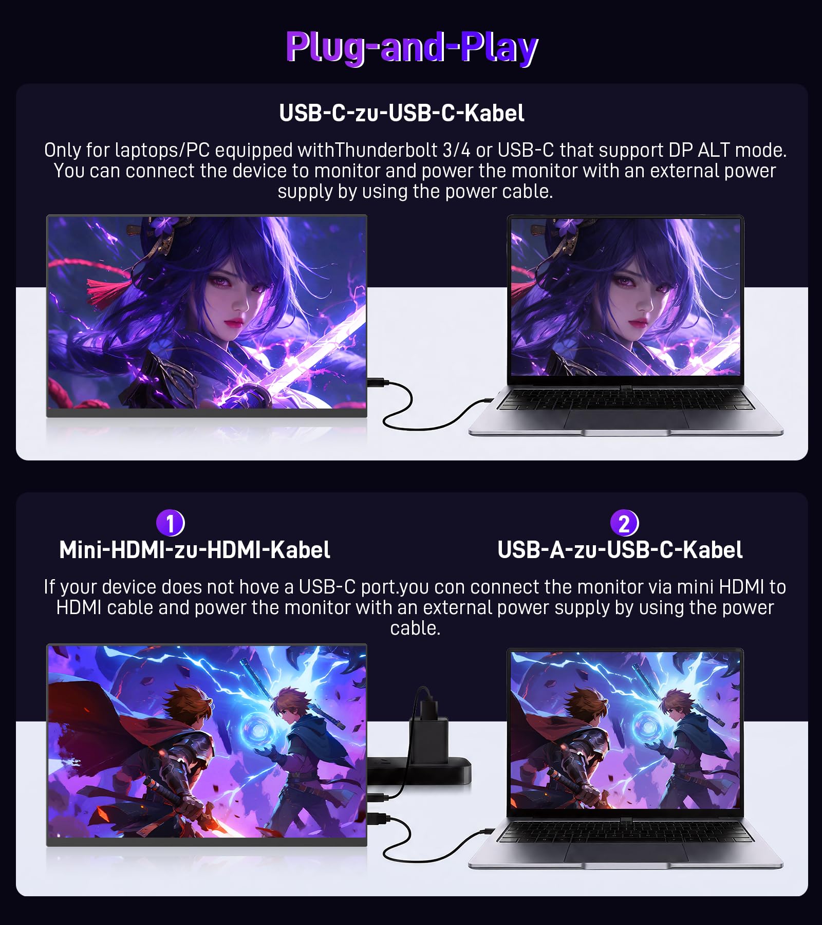 Écran Portable Gaming Moniteur 16 Pouces 120 Hz OLED 0,3 ms, Contraste 100000:1, 2048×1280, 100% DCI-P3, HDMI 2 USB-C HDR Moniteur, 500 CD/m², Compatible PC, Laptop, PS5/4, Xbox et Switch