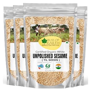 Bliss of Earth Organic Unpolished Sesame Seeds White For Eating, Raw Til Seeds Pack Of 4x200gm