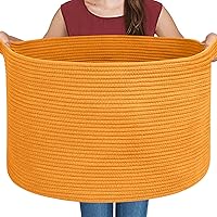 Vista 9 de Cesta amarilla extragrande, 22 x 22 x 14 pulgadas, cuerda de algodón, decoración amarilla para sala de estar, dormitorio, cesta tejida para manta