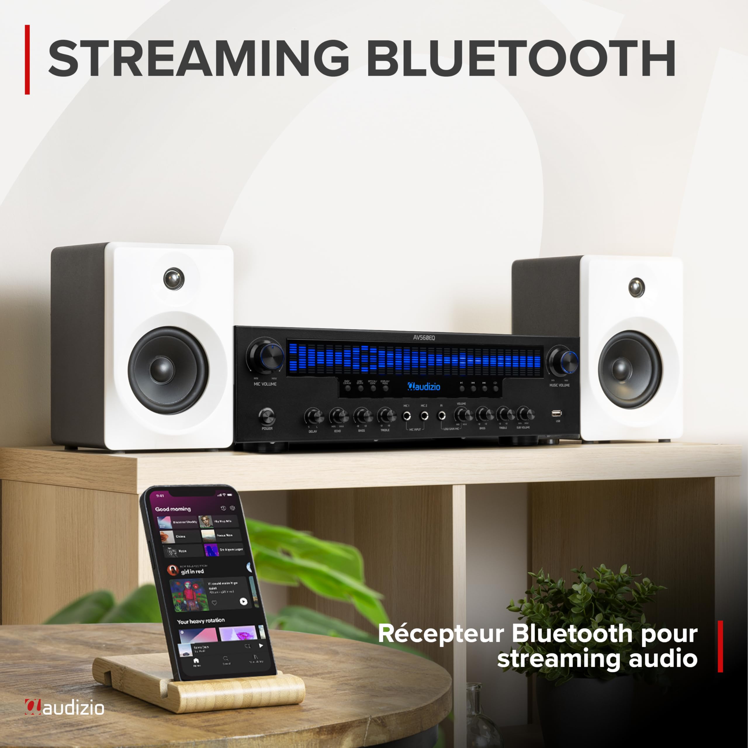 Audizio AV560EQ - Amplificateur Home Cinema 5.1 390 W avec Bluetooth, USB, FM, Karaoké & Entrées Numériques