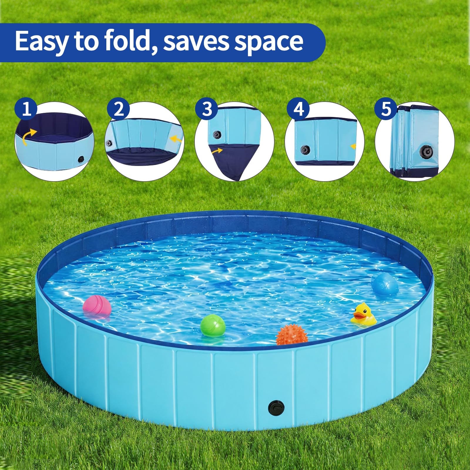Hundepool Faltbar 160x30cm für Große Hunde, Hundeplanschbecken aus kratzfestem Taffeta, Robuste Hundebadewanne & Bällebad, Keine Pumpe benötigt, Tragbares Schwimmbecken zur Abkühlung (XL-160×30cm)
