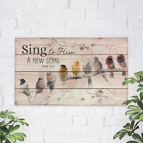 Miniatura 2 de Sing to Him a New Song Perched Birds on a Limb - Letrero de madera para pared (24 x 14 pulgadas)