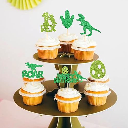 Miniatura 4 de 36 piezas de decoración de dinosaurios para cupcakes de dinosaurio para bebés, fiestas de cumpleaños infantiles, suministros decorativos perfectos