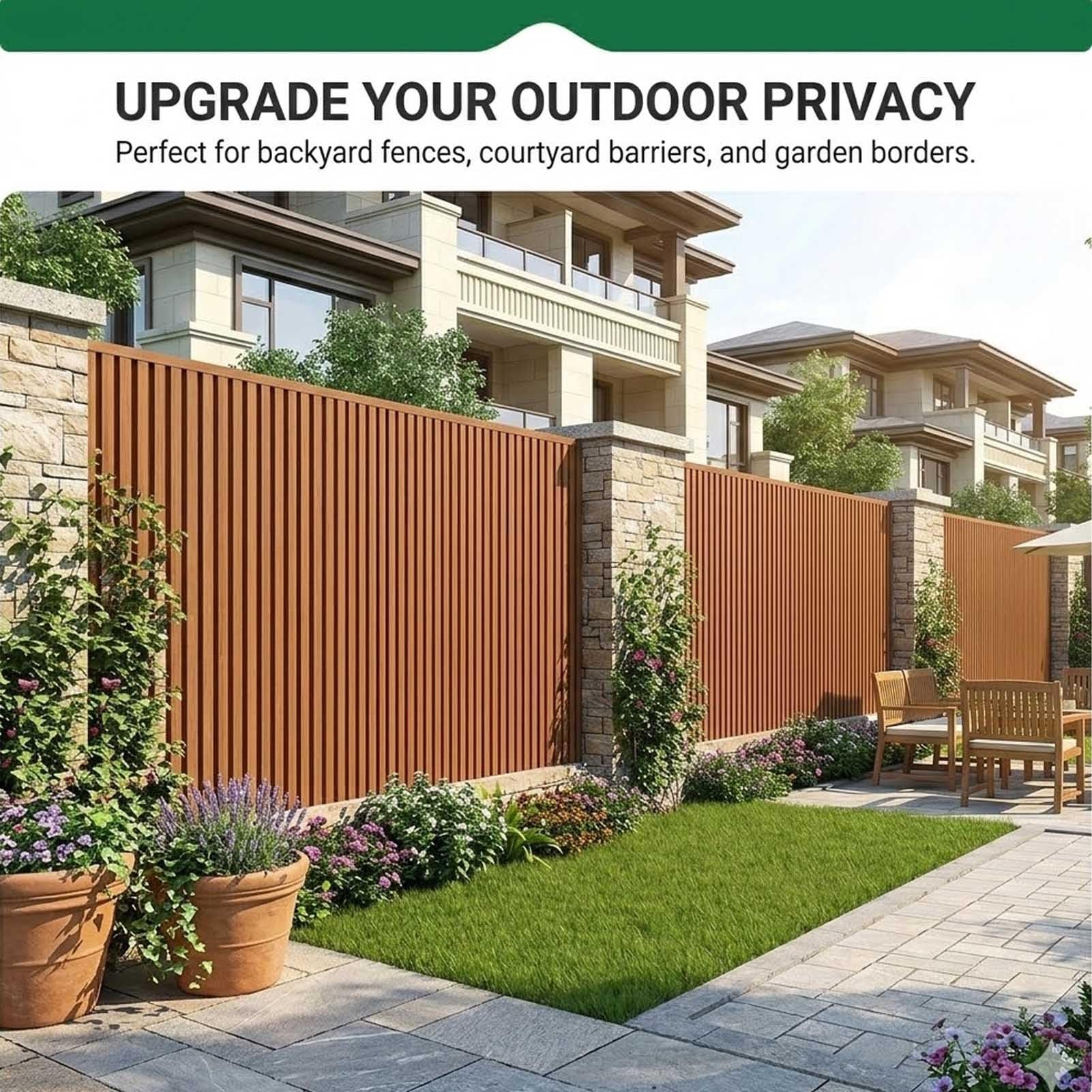 Paneles de valla de privacidad para exteriores, madera compuesta entrelazada sin herramientas, revestimiento impermeable antideformación para uso en jardín y patio