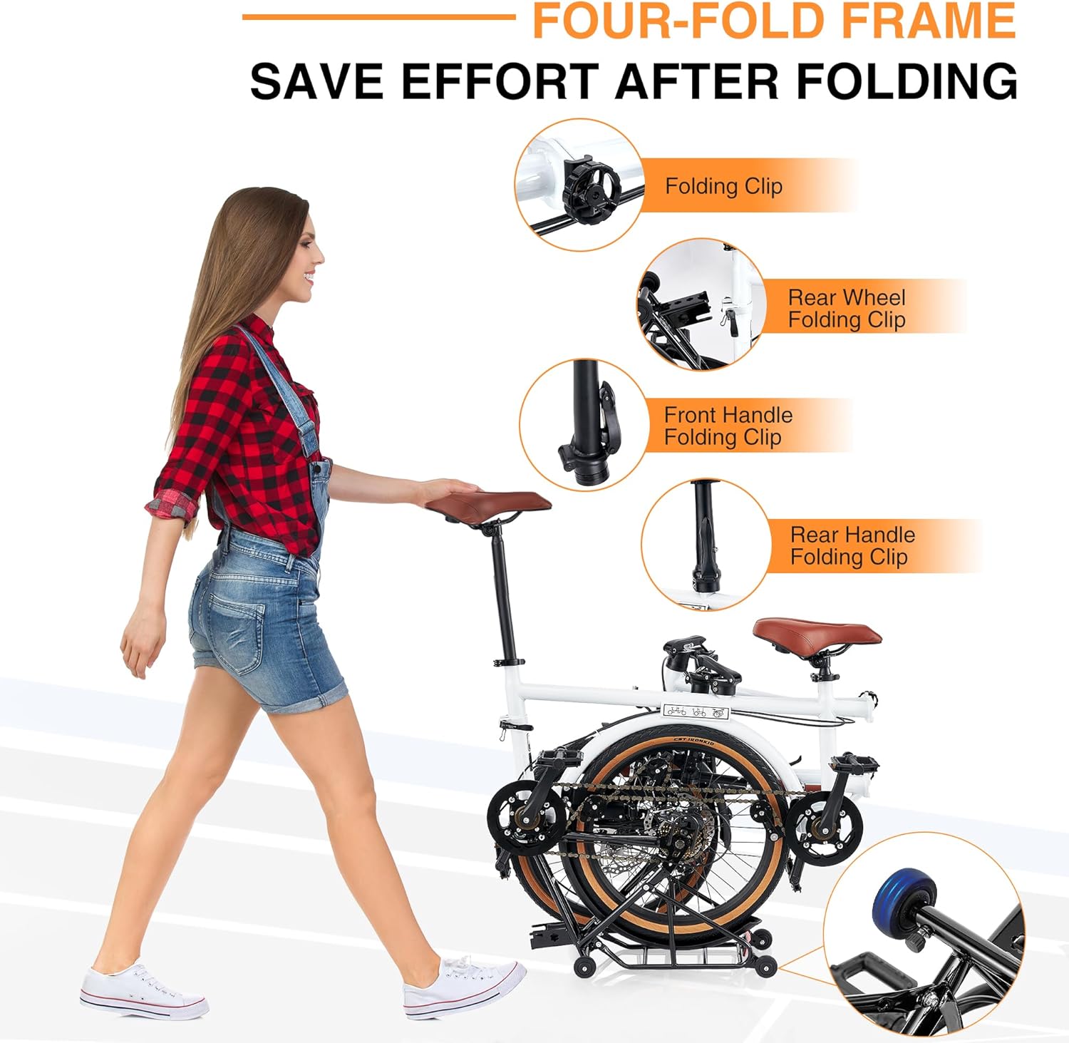 ZUKKA 20 Inch Tandem Bike 4-Fold Tandem Bike 7 Speed Folding Bike Dual Disc Brakes Adult Beach Cruise Bike Adjustable Seat Double Seat for Adult Women Men Senior Couple