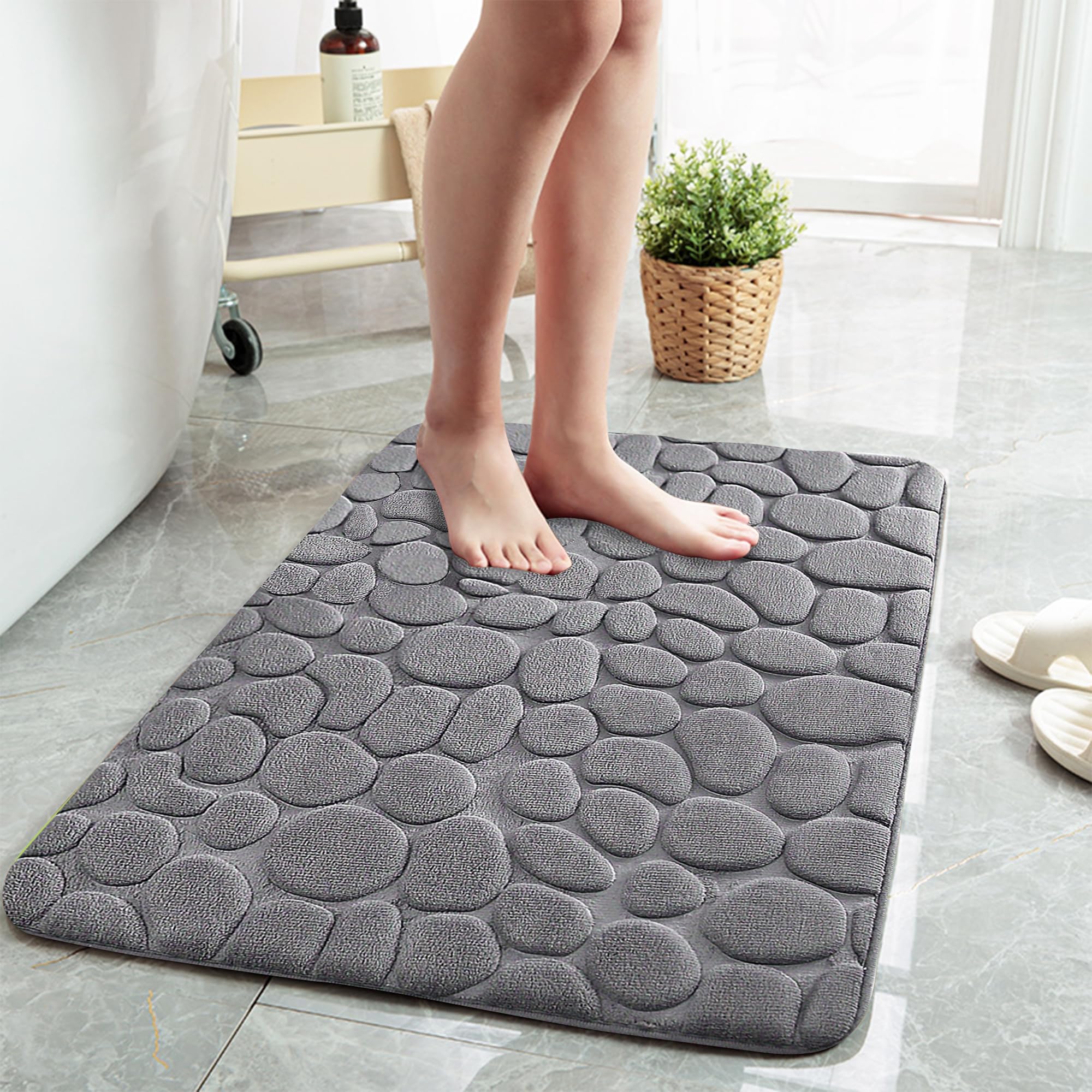 Tapis de salle de bain gris foncé absorbant lavable pour toilettes sol