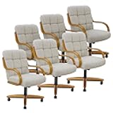 Chromcraft Set of 6 Caster Swivel Tilt Dining Chairs, Ultra Comfort Chairs Casual Wooden Cap with Metal Frame Chairs Rolling Chair on Wheels for Kitchen(Coddle Galaxy)