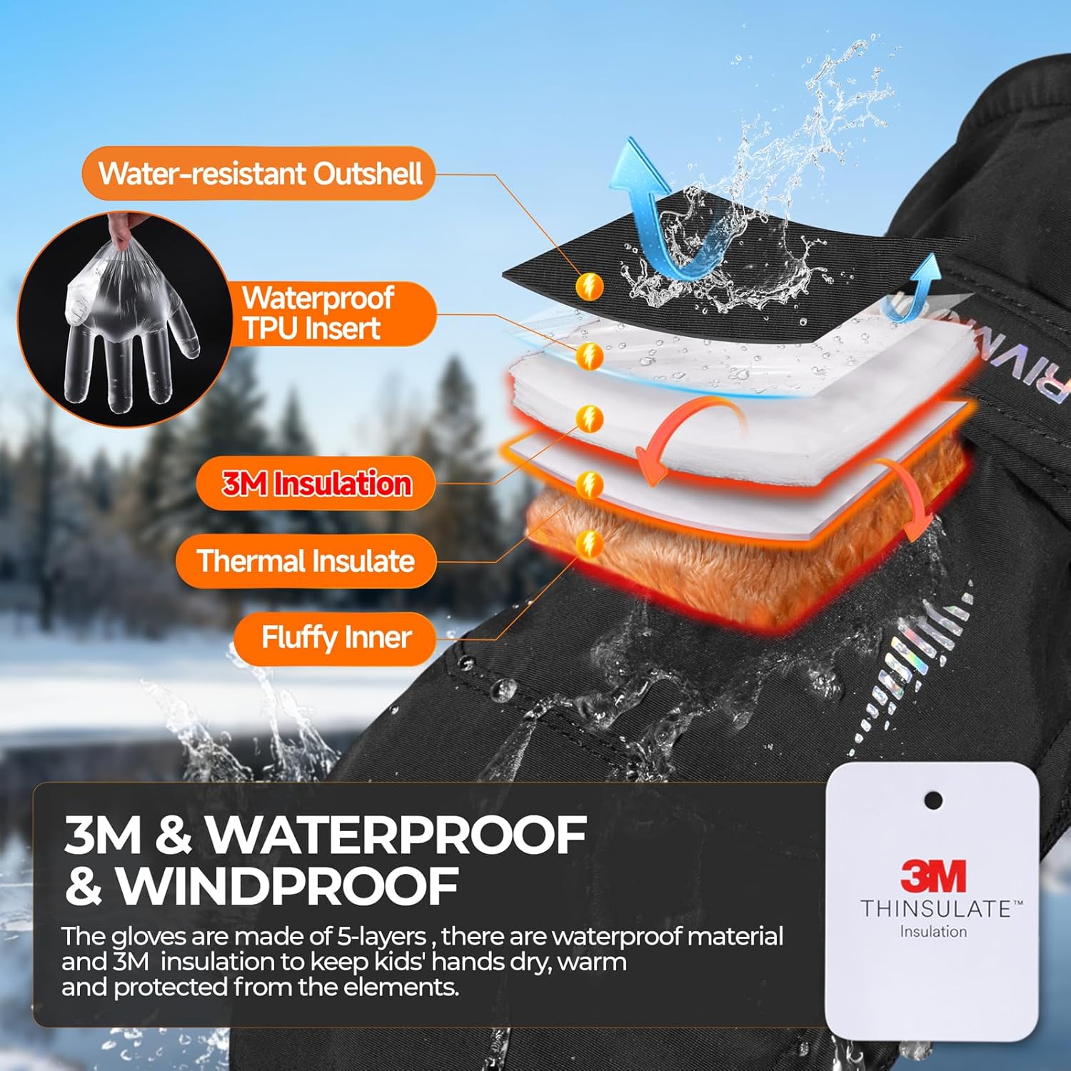 rivmount Kids Winter Ski Snow Cold Weather Gloves Mittens Warm Waterproof Windproof Touchscreen for boys girls Baby Toddler - Image 4