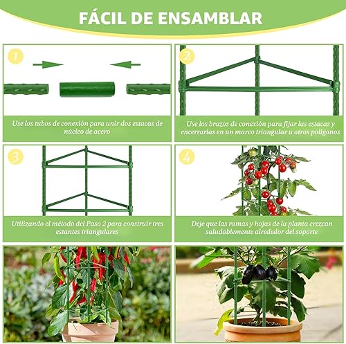 Miniatura 4 de Legigo Paquete de 6 jaulas de tomate para soporte de plantas de jardín, estacas de jardín de hasta 48 pulgadas, jaula de tomate para plantas