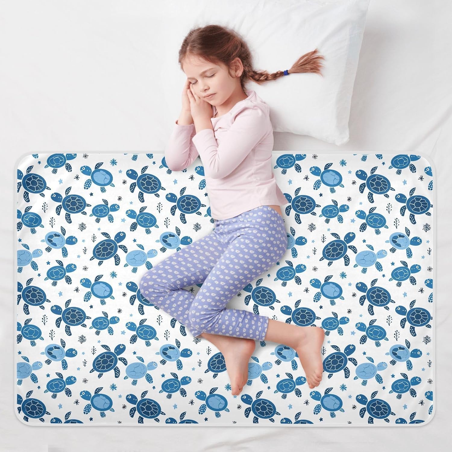Blue Turtles Extra Large Resuable Training Pee Pads for Kids Waterproof Washable Bed Pad Anti-Lip Toddler Bedding Products for Kids Bedwetting , 52" L x 34" W
