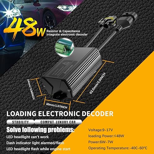 Vista 28 de KOOMTOOM H4 9003 HB2 Bombillas LED CANbus Decodificador - Decodificador de arnés antiparpadeante/advertencia de tablero de instrumentos