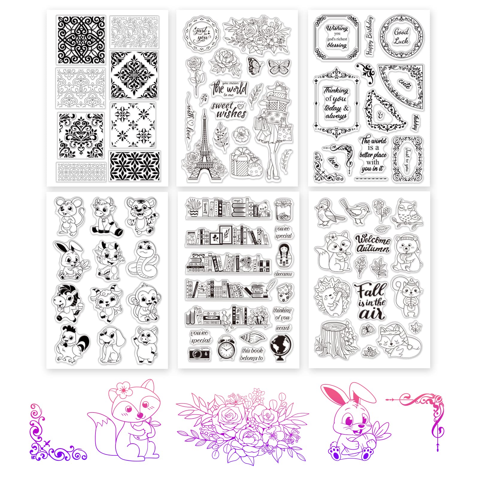 Tampons transparents forêt d'automne et animaux pour scrapbooking DIY et carterie créative