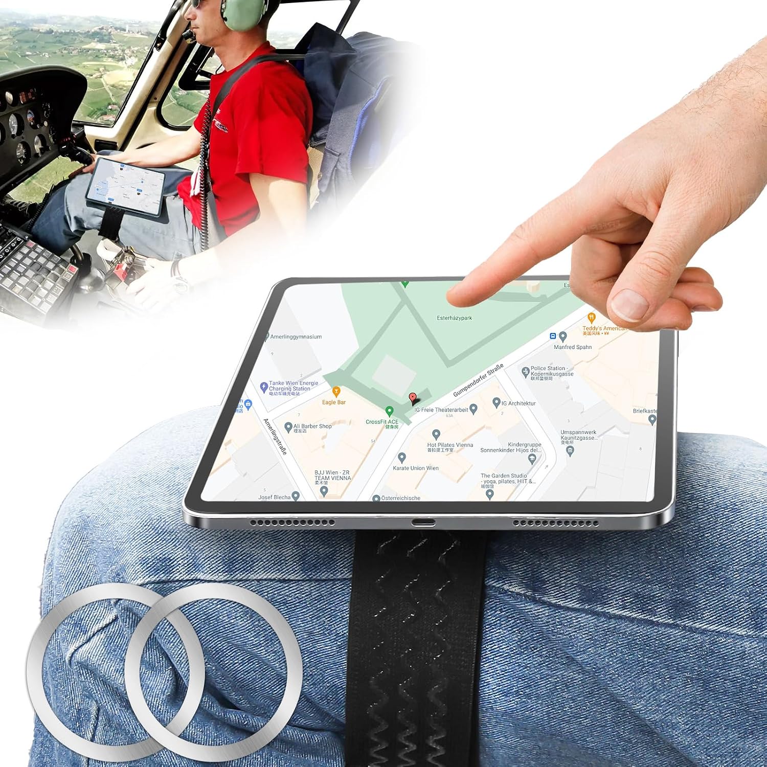 EEEKit Adjustable Magnetic Thigh Mount for Tablets and Phones, Hands Free Kneeboard Holder with Anti Slip Strap for Pilots, Nurses, and Office Use