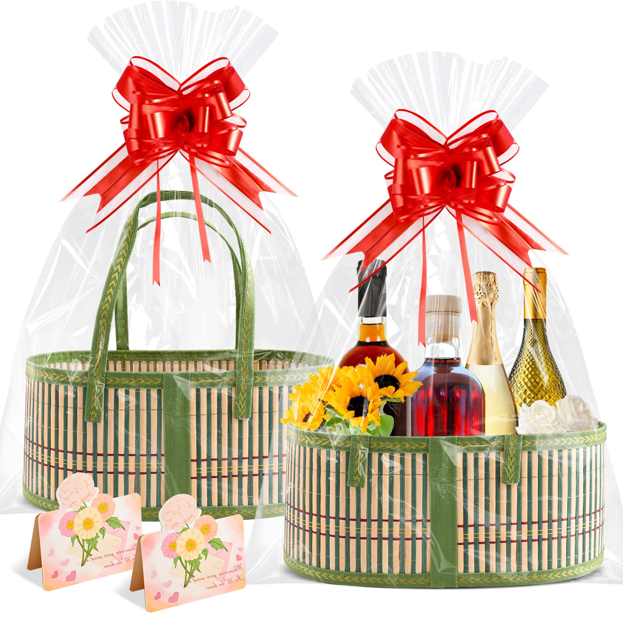 Juego de 2 cestas de regalo vacías, cesta de regalo de bambú tejida con asas, cestas de regalo vacías para llenar para fiestas, bodas, aniversarios, Navidad