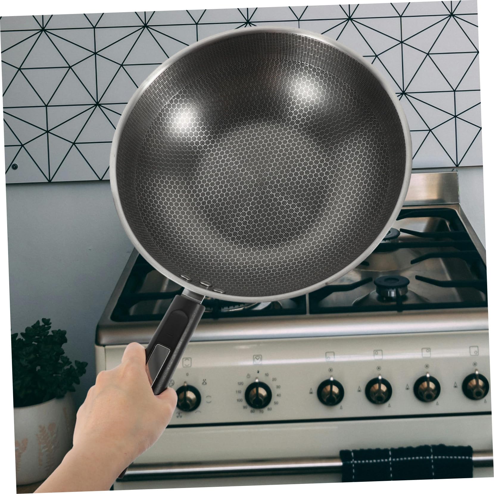 Padella Fondo Piatto a Nido D'ape Padella Antiaderente in Acciaio Inossidabile Manico Ergonomico Antiscivolo per Friggere Uova e Carne in Cucina