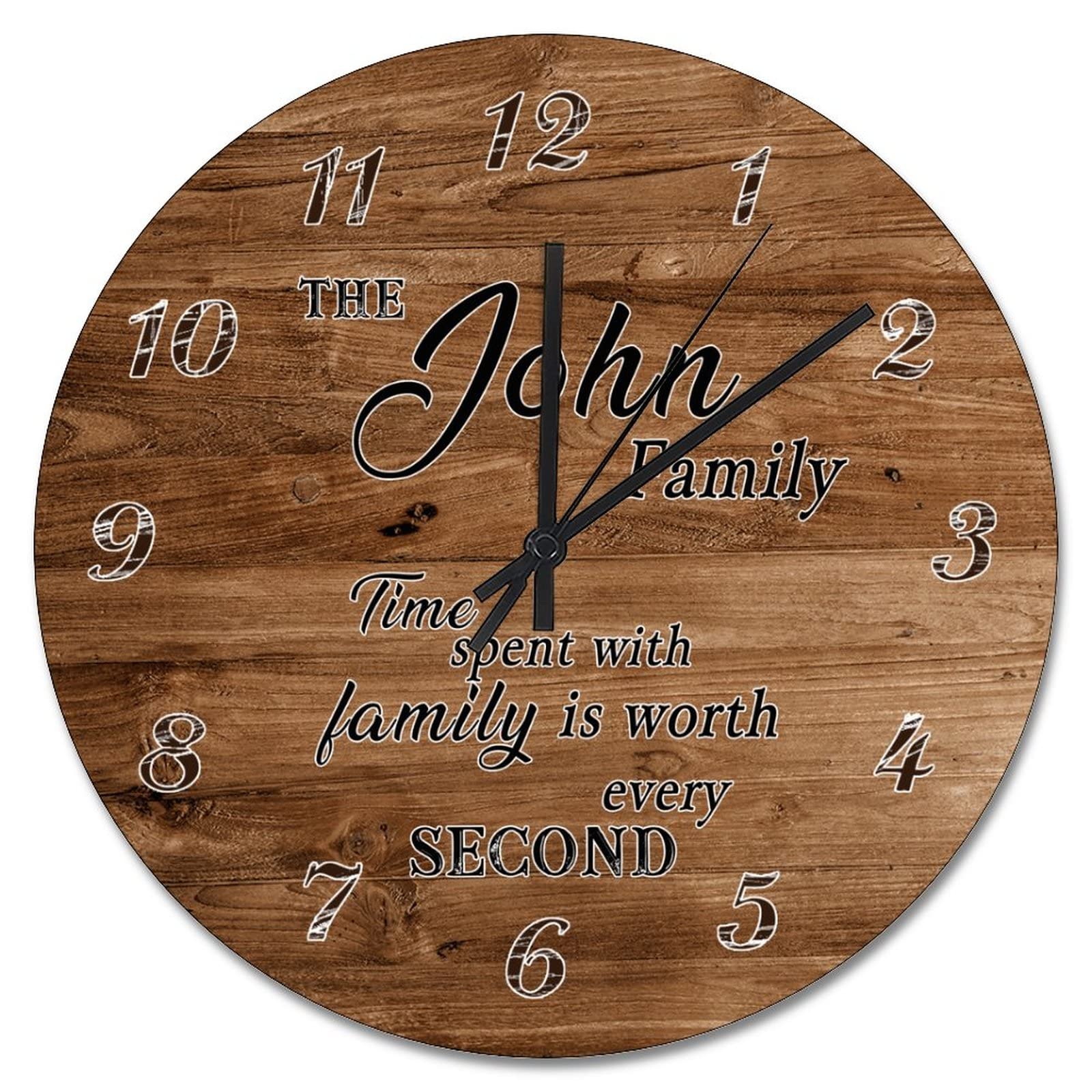 Horloge murale en bois marron grande taille à piles style vintage rustique