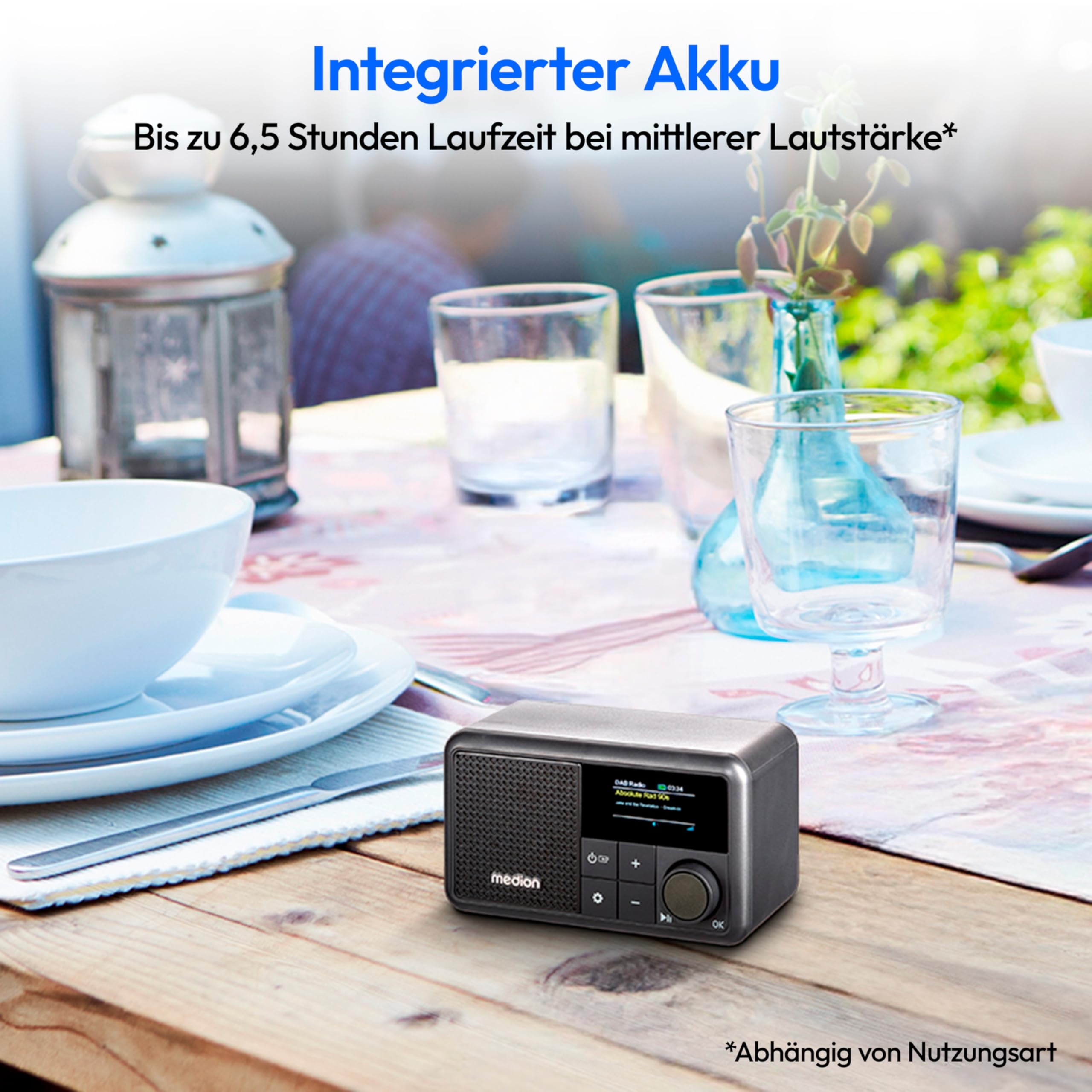 MEDION S66822 Tragbares Mini DAB+ Radio mit Bluetooth (Akku mit bis zu 6,5 Stunden, klein, dimmbares Farbdisplay, Teleskopantenne, Sleeptimer, Wecker, Snooze, AUX, USB-C) schwarz