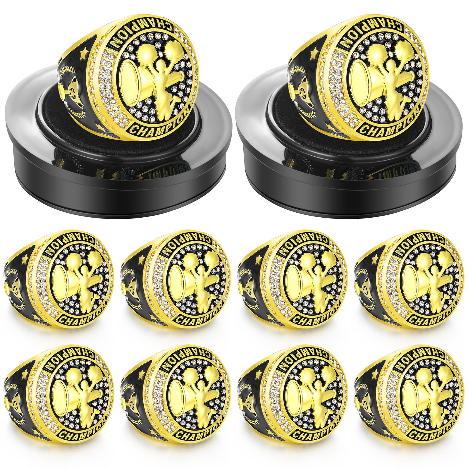 Highergo 10 Pcs Basketball Softball Baseball MVP Dancer Champion Trophy Ring with Display Stand Star Football Soccer Volleyball Golf Cheerleading