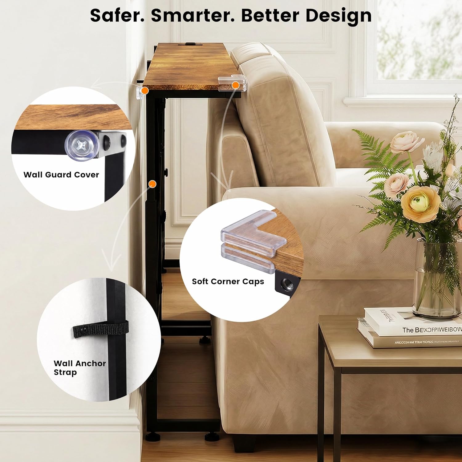 78.8" Height Adjustable Sofa Table with Outlets (23.6"-32.5"), Narrow Behind The Couch Table with Power Outlet USB-C Ports, Console Table for Living Room Entryway, Rustic Brown