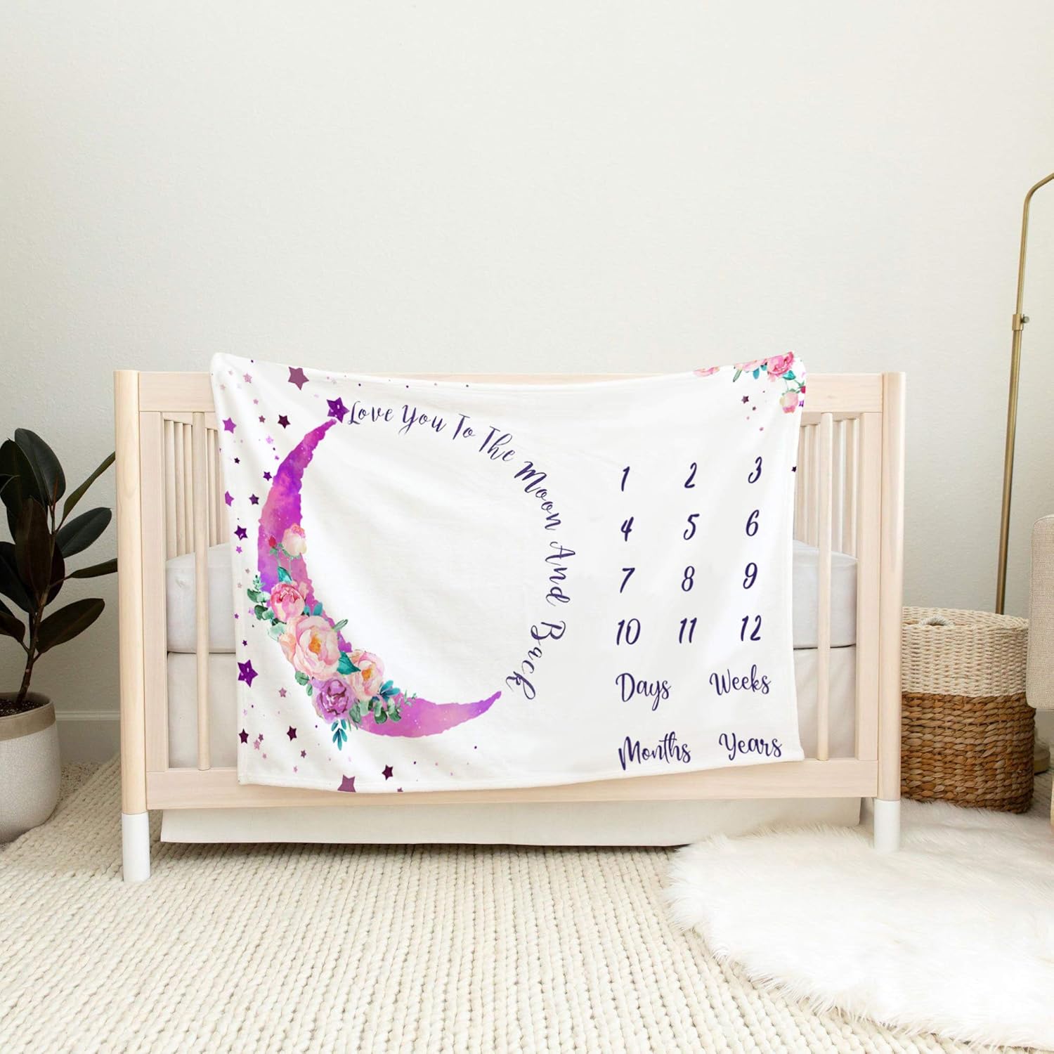 Baby Milestone Blanket Girl Monthly Age Blanket Moon Soft Infant Monthly Milestone Blanket Boy Baby Shower Blanket Includes Headband Wreath Frame 50"x40" : Baby