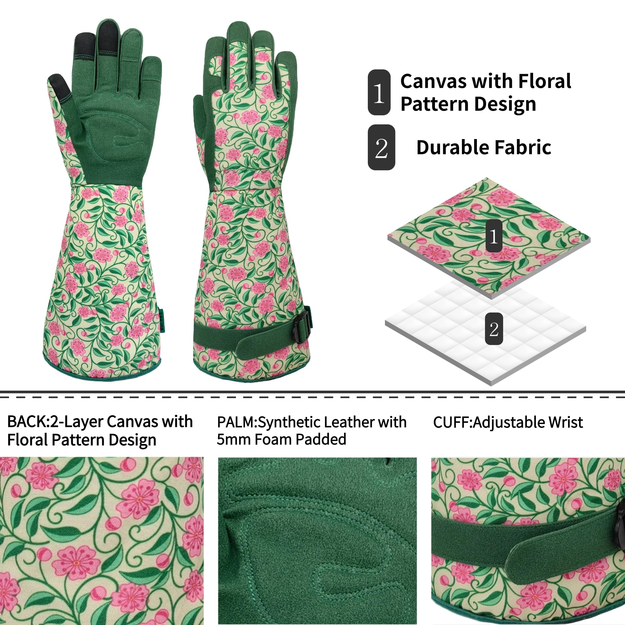 Guantes de jardinería multiusos de piel sintética para mujer, guantes de trabajo, regalos de jardinería y regalos de jardín (verde, M)
