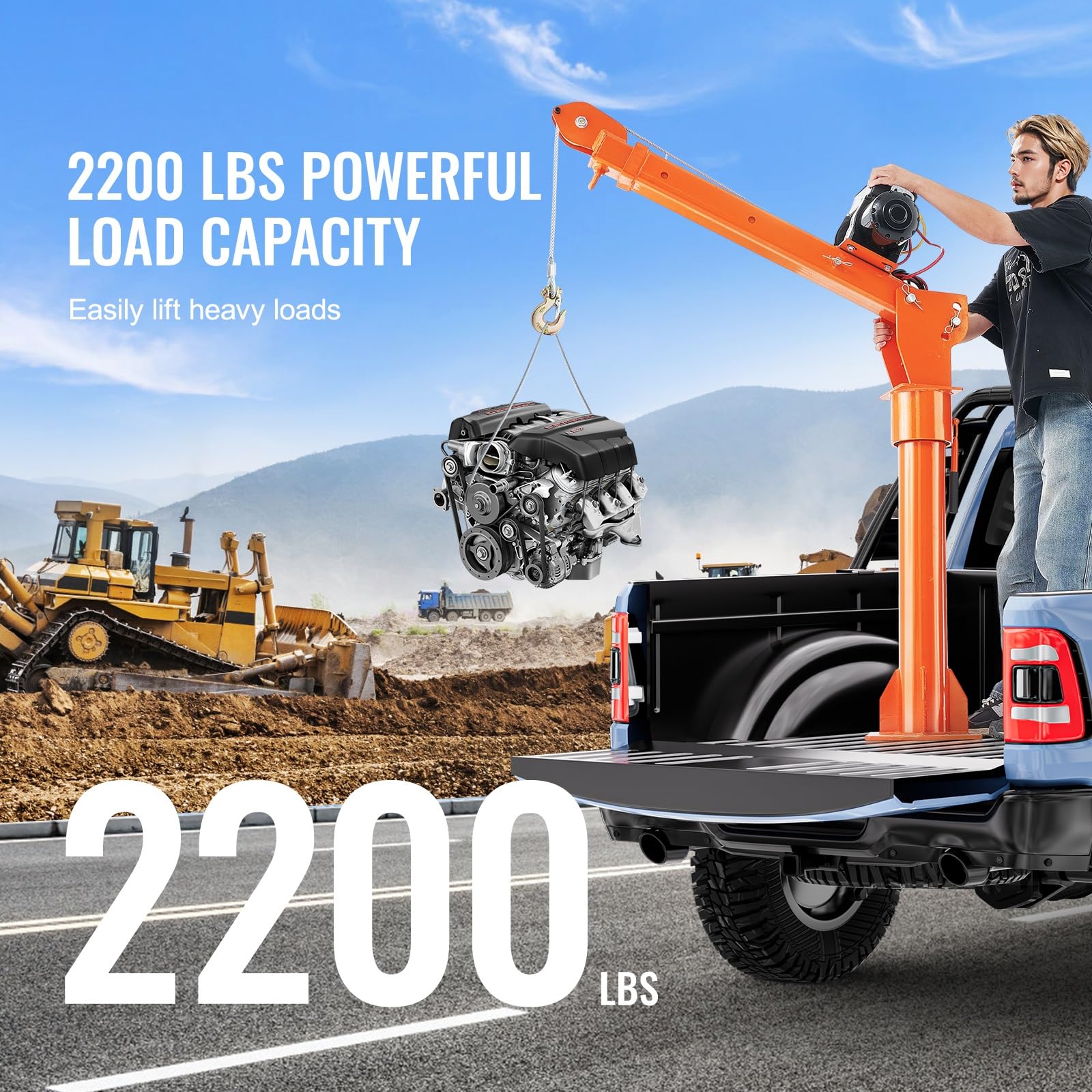 Gru elettrica per Camion con paranco da 2200 libbre a Bandiera Girevole a 360° Letto Pieghevole verricello Elettrico 6000 per Il Sollevamento di Merci(1100lbs)