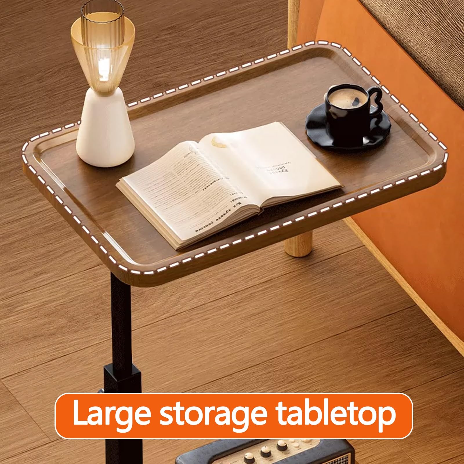 Mesas Auxiliares para Salon Modernas Altura Ajustable de 45-80 cm Mesa Auxiliar con Ruedas para Comer en La Cama Fácil Montaje para Oficina Sala de Estar Estudio Balcón(Brown)