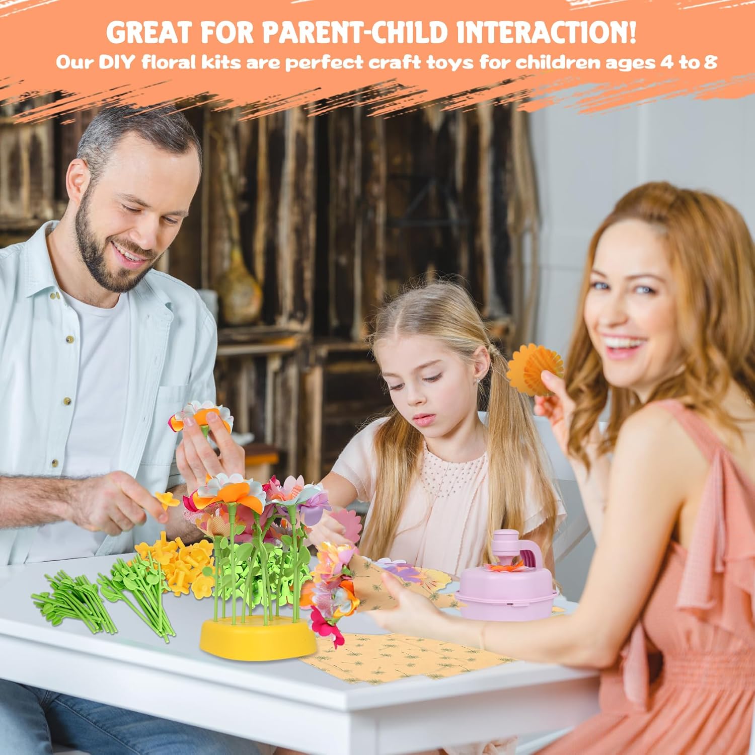 FURNIPLAS DIY Flower Craft Kit for Kid, Fabric Flower Bouquet Making Toy for 4 5 6 7 8 Years, Creative Flowers Press Kits Ages 4-8, Arts & Crafts Educational Activity for Toddler Girl, Preschool Gifts - Image 6