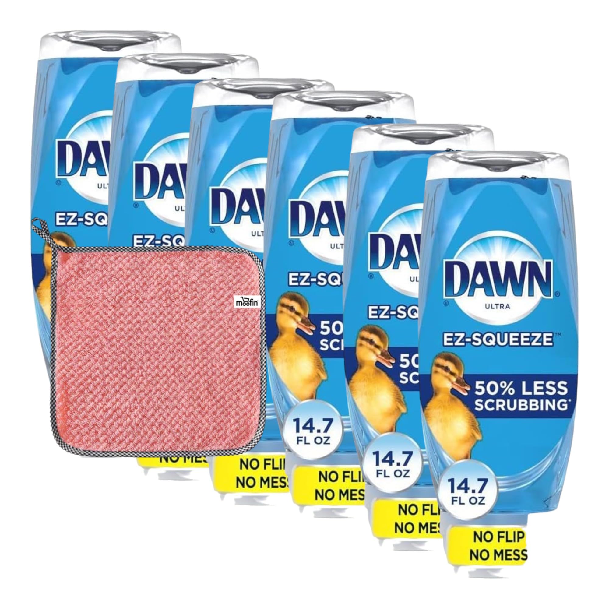 Dishwashing Liquid Soap, 14.7 Fl Oz Ez Squeeze Dish Soap, Bundled With Cleaning Towel - Original Scent, Powerful Grease Cleaning, Easy Dispensing Bottle Cleaning Liquid [Pack Of 6]