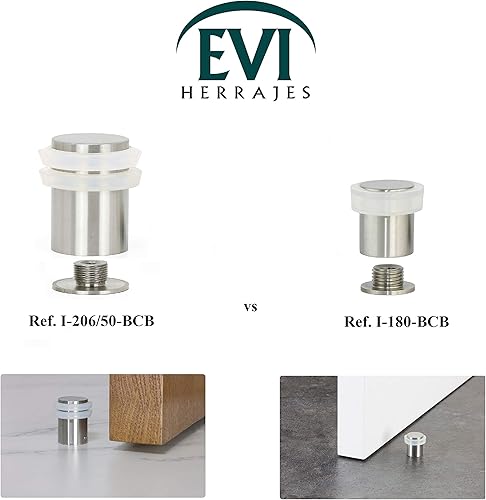 Miniatura 5 de Tope de puerta, para puertas pesadas, 1.378 x 1.969 in, con base roscada, acero inoxidable, caucho blanco