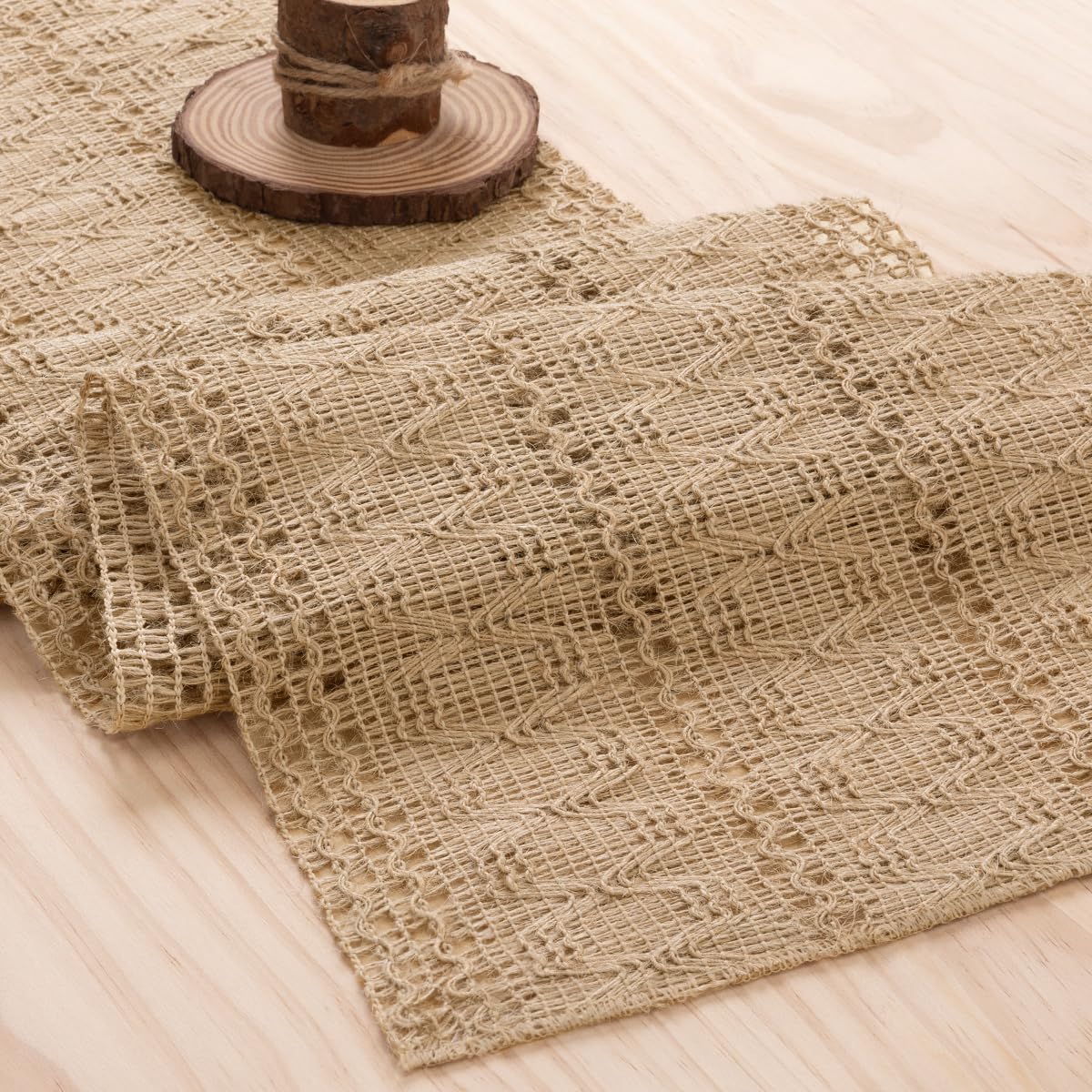 MLMW Boho Table Runner 48 inches Farmhouse Rustic Home Decor Burlap Coffee Table Centerpiece Macrame Jute Woven Dresser Runner for Fall Living Room Dining Room Bedroom