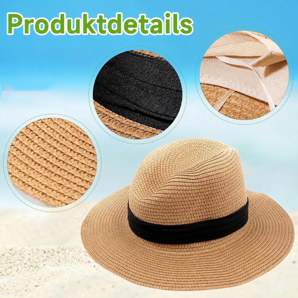 Lot de 6 chapeaux panama pour homme et femme - Pliable - En grande partie - Unisexe - Chapeau Fedora pour protection UV - Chapeau d'été plage soleil voyage et extérieur