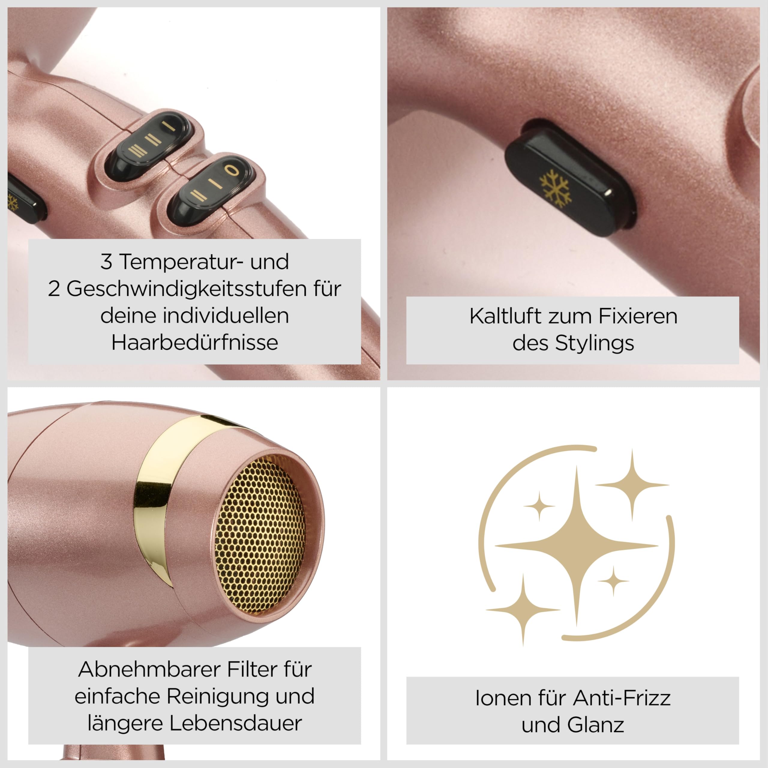 BaByliss Haartrockner Rose Gold – 2100W Professioneller Ionic Föhn, leichter Reiseföhn, schnelles Trocknen durch Keramiktechnologie, 3 Temperatur- und 2 Geschwindigkeitsstufen, Silber, 5336PE
