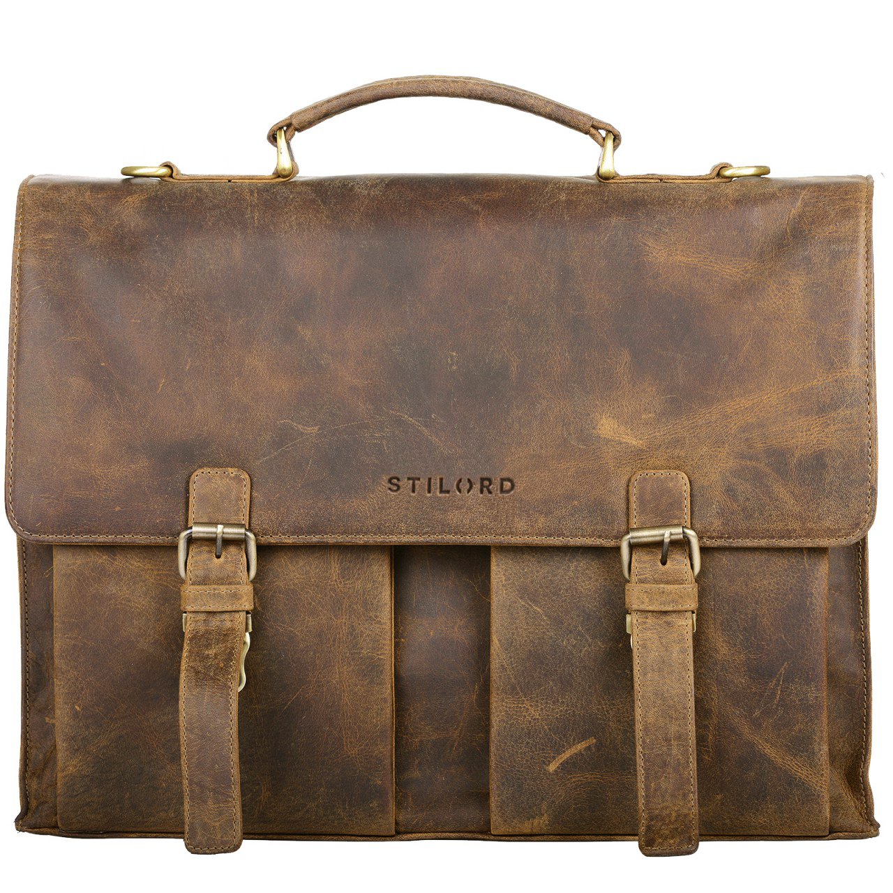 STILORD Constantin Maletín Cuero Hombre Bolso Profesor Bolso Negocios Bolso Trabajo Bolso Mensajero Bandolera para portátil 15.6" auténtica Piel Color:marrón - Medio