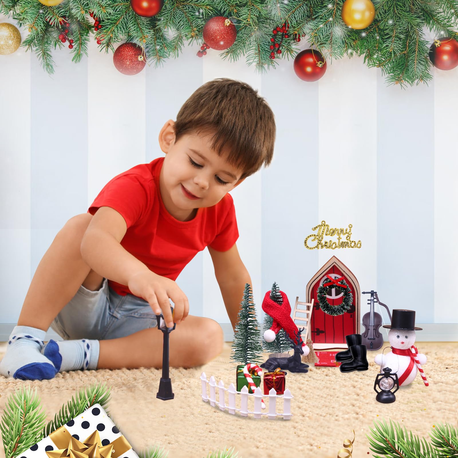 27-teiliges Wichteltür Set | Weihnachtsdeko Mit Miniatur-Zubehör