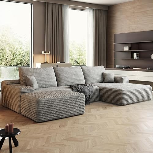 Miniatura 59 de Sofás seccionales de 96 pulgadas para sala de estar, sofá de nube tapizado en forma de L, sofás modulares modernos con diván (negro, 96 pulgadas de