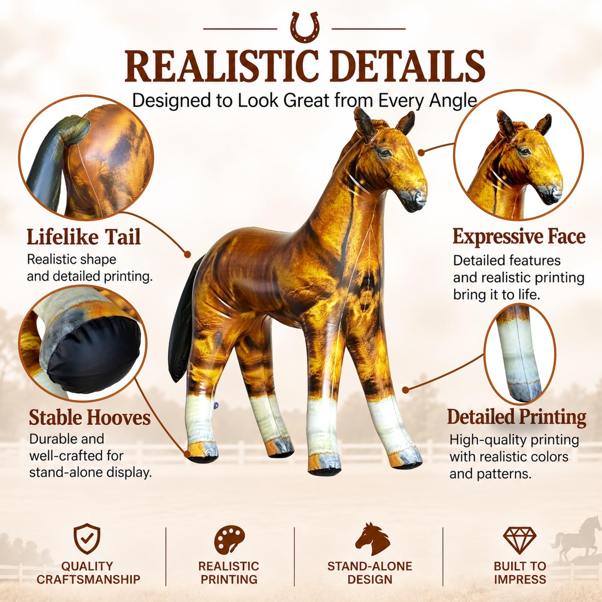Jet Creations 38" L, Inflatable Horse Toys, Golden Brown Blow-Up Horse Toy Figure for Decoration or Play, Livestock Theme Party, Birthday, VBS, Photo Prop, Thanksgiving, Christmas Winter — Amazon image 6