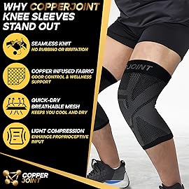 CopperJoint Knee Compression Sleeve Knee Support for Women & Men - Breathable Copper Infused Nylon - Non-Slip - For Pain Relief, Recovery, Swelling & Circulation - Single Sleeve Only (XX-Large)