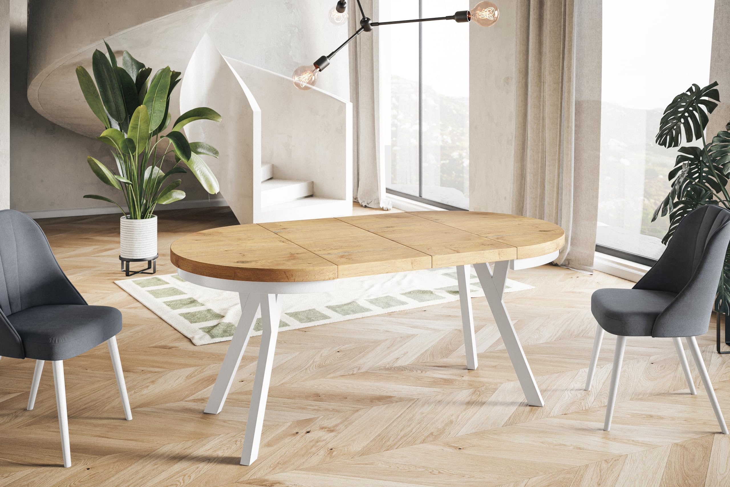 Tavolo Rotondo Allungabile EVO - Tavolo da Pranzo Allungabile - Piano in laminato da 36 mm - Gambe Solide - Diametro da 90 cm a 190 cm Lancelot