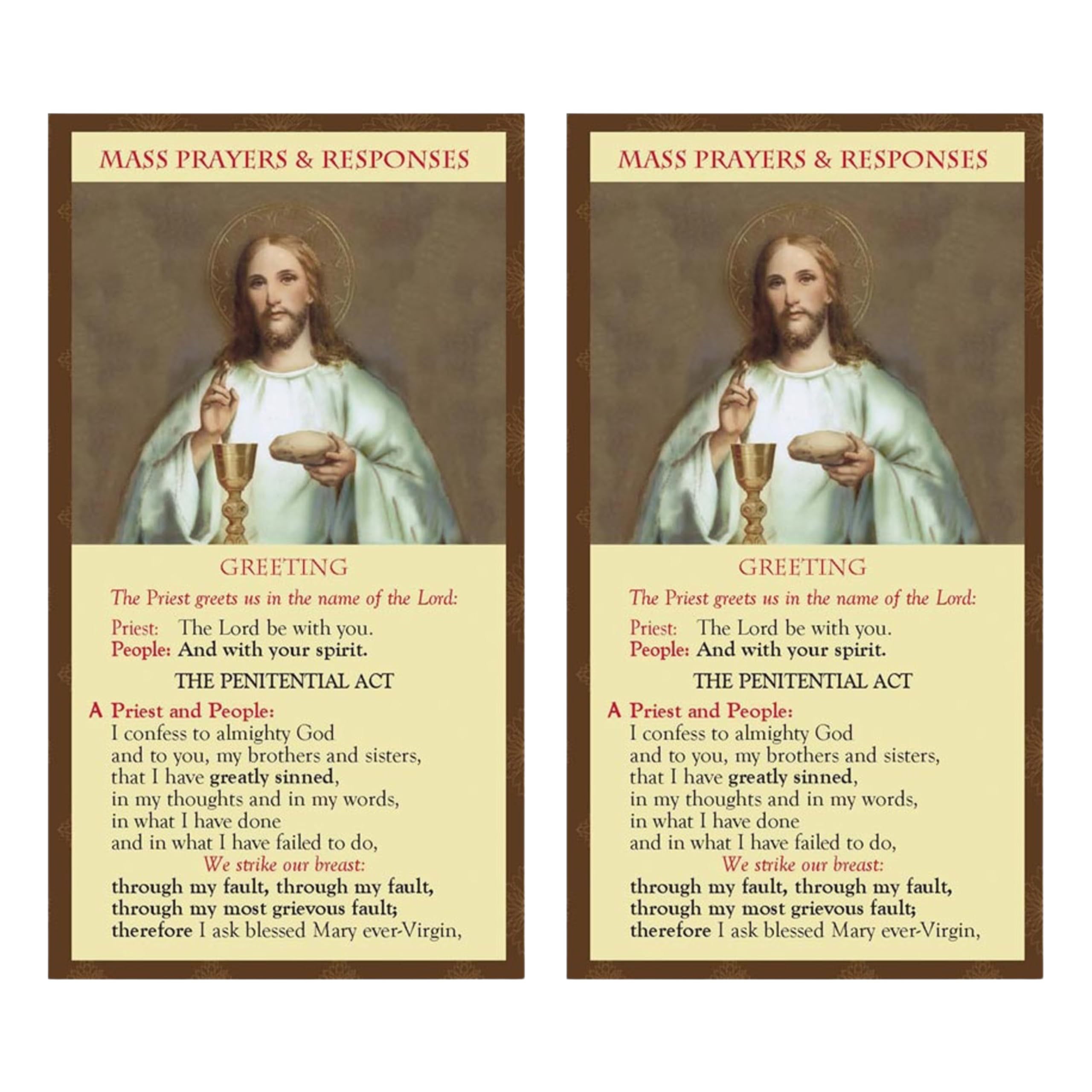 Holy Lines pocket card for responses and prayers at Catholic mass set of 2