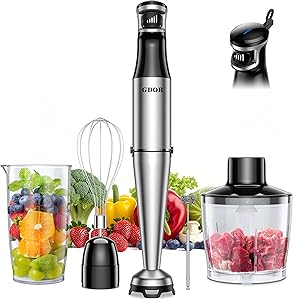 GDOR 1100 W Immersion Stick, 5-in-1 Hand Blender, Stainless Steel, Continuous Speed Adjustment, Hand Blender with 2 Whisk…